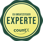 countX EU Umsatzsteuer Experte Logo – Zertifizierung für rechtssichere Umsatzsteuerlösungen im internationalen eCommerce.